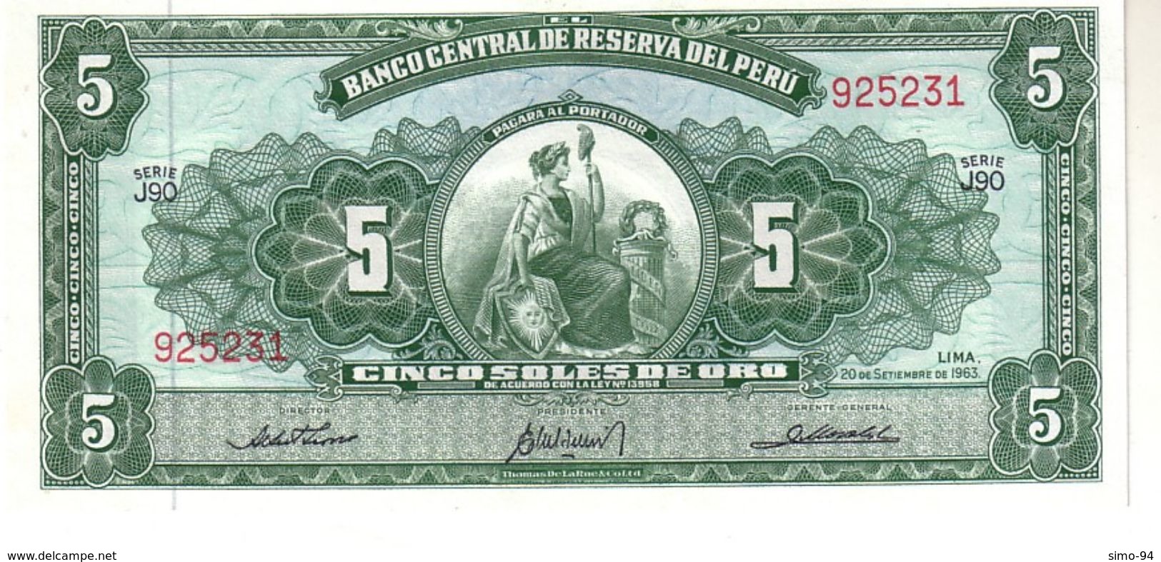 Peru P.83  5 Soles 1963 Unc - Perù