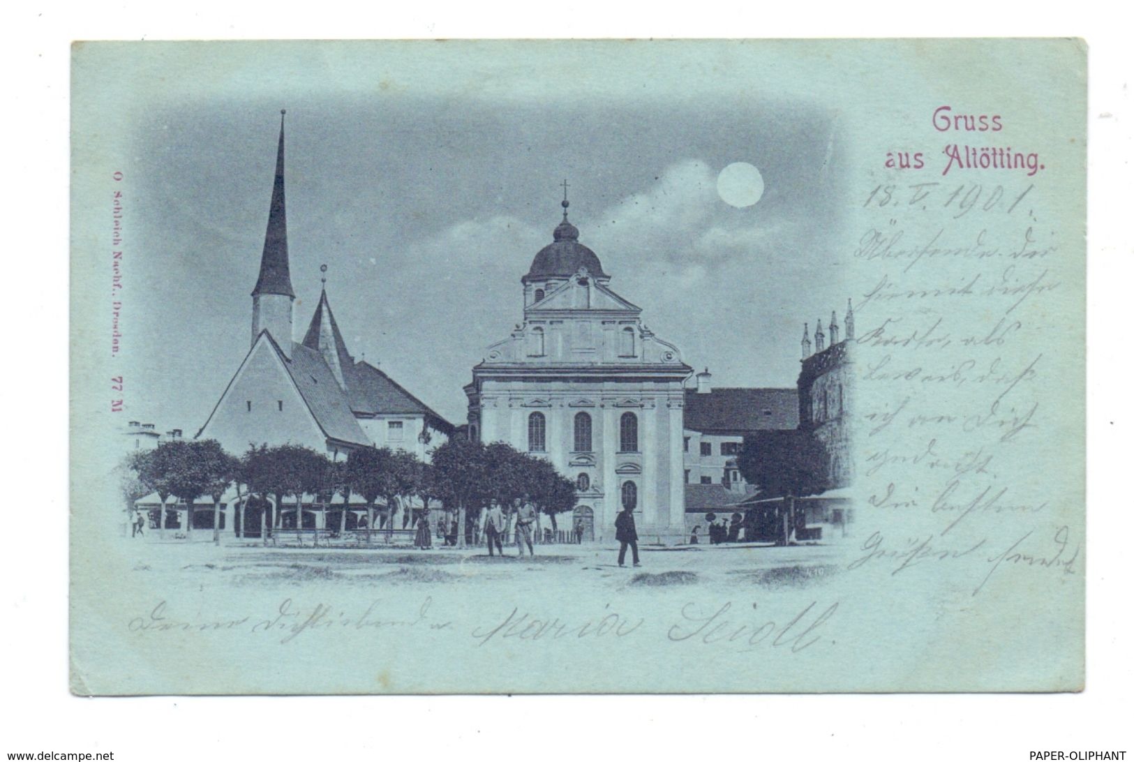 8262 ALTÖTTING, Blick Auf Den Marktplatz, 1901, Mondscheinkarte - Altoetting