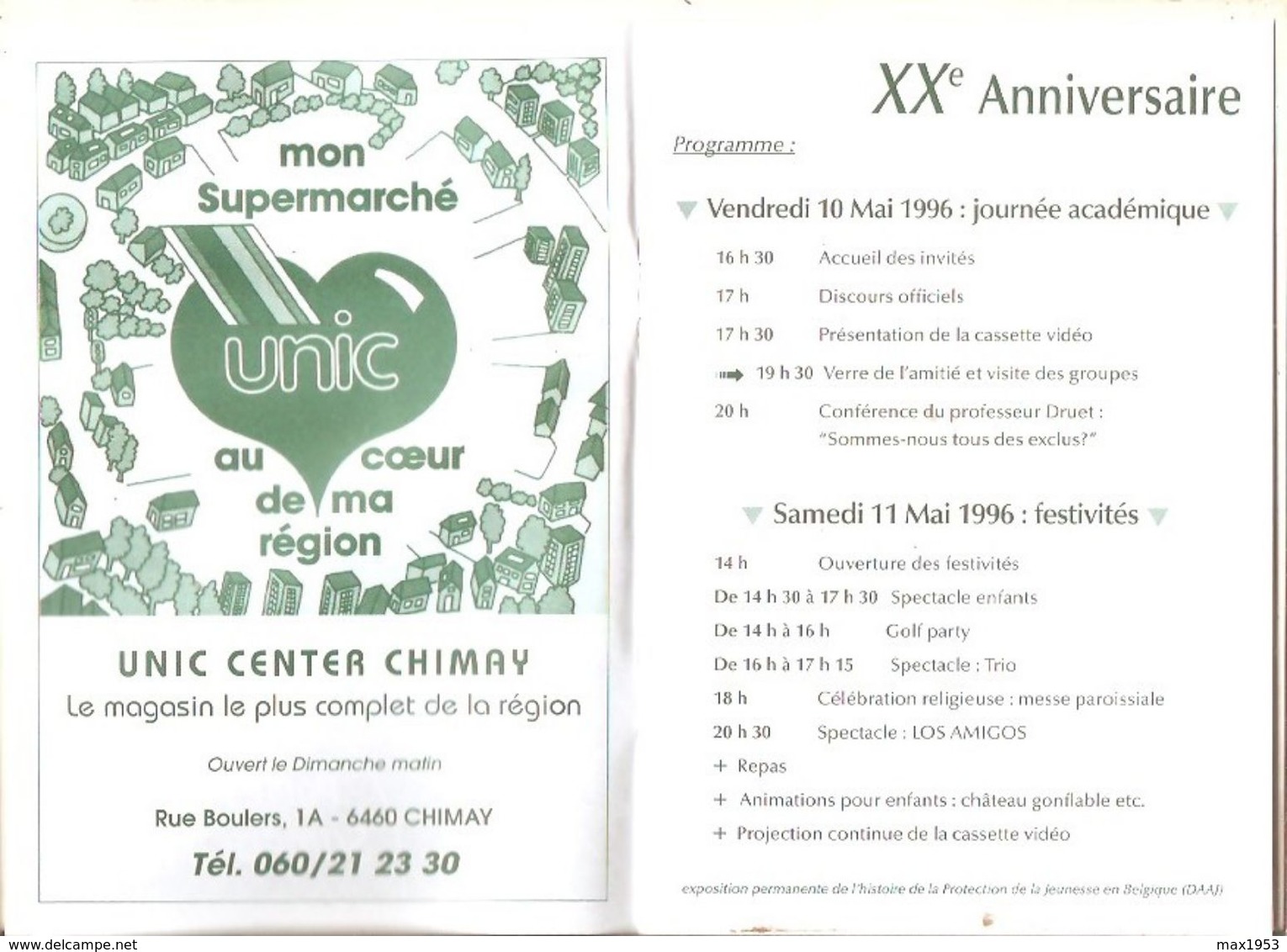 CHIMAY - XXe ANNIVERSAIRE DU CLOS DU CHEMIN VERT - Portes Ouvertes Samedi 11 Mai 96 - Programs