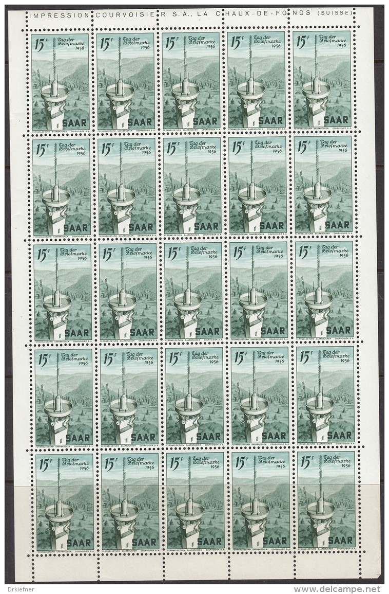 SAARGEBIET  369, Bogen (5x5), Postfrisch **, Tag Der Briefmarke 1956 - Neufs