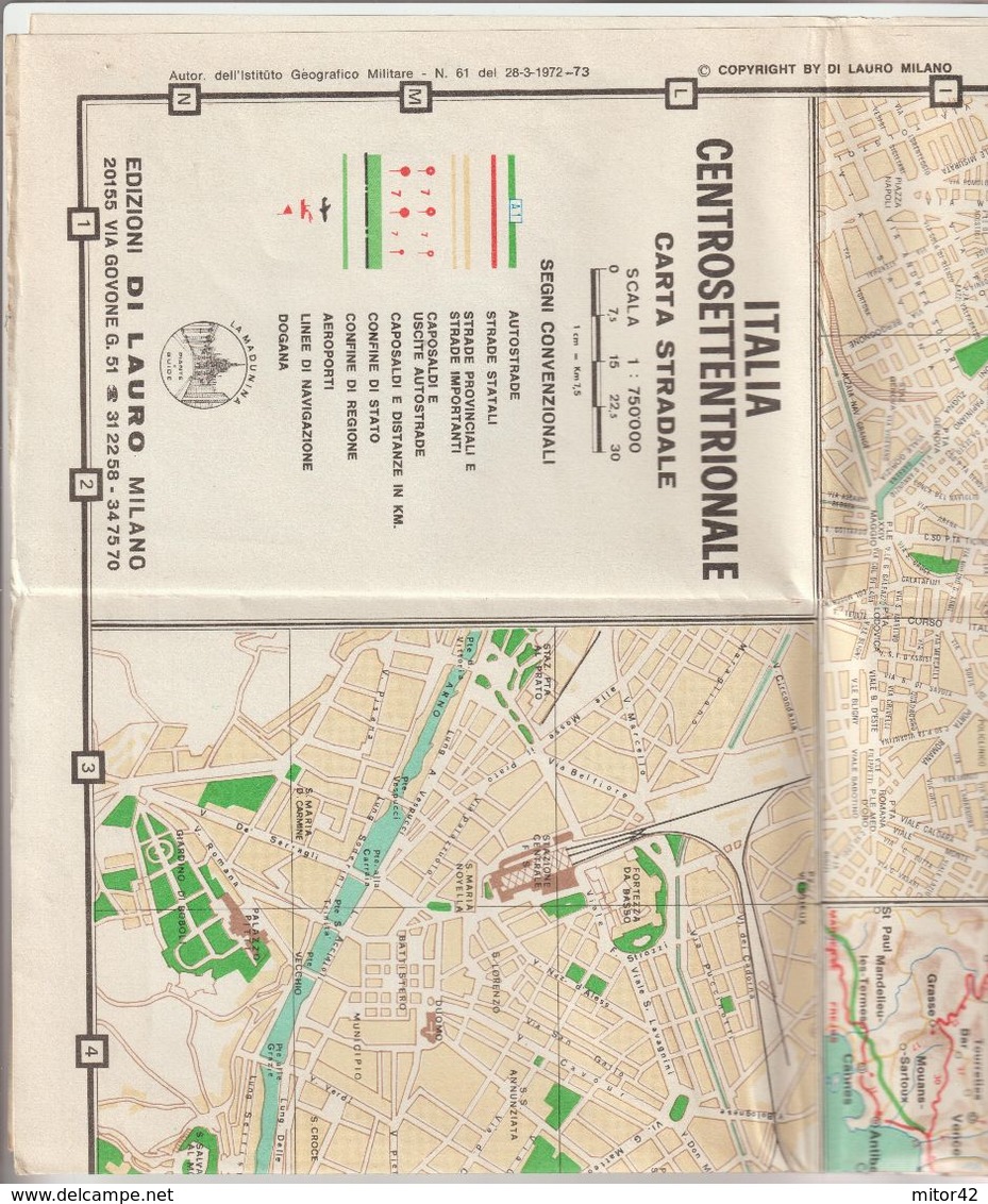 2-Cartina Geografica Dell' Italia Centro SettentrionaleCarta Stradale 1972-Edizione Di Lauro-Milano - Carte Geographique