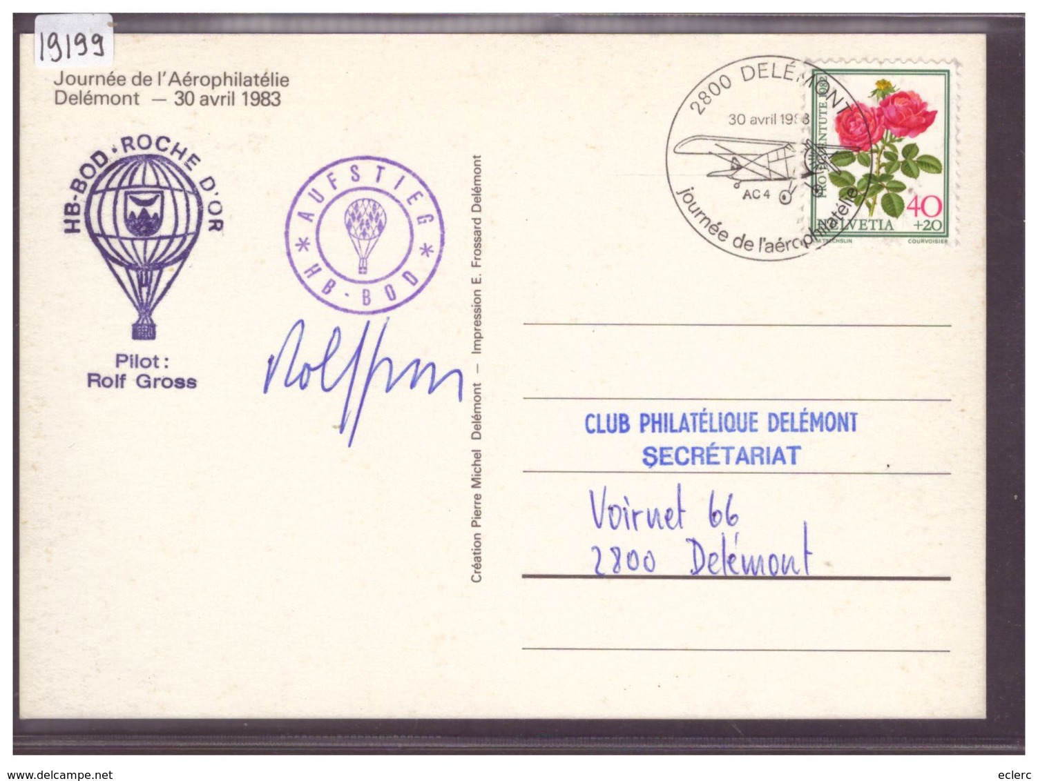 FORMAT 10x15cm - DELEMONT - JOURNEE DE L'AEROPHILATELIE 1983 - TB - Delémont