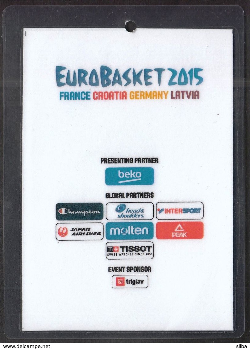 Croatia Zagreb 2015 / Basketball / Accreditation TECH: TEAM / EUROBASKET / Opening Ceremony - Uniformes, Recordatorios & Misc