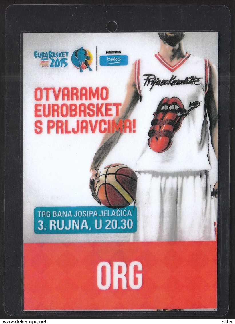 Croatia Zagreb 2015 / Basketball / Accreditation ORG / EUROBASKET / Opening Ceremony - Bekleidung, Souvenirs Und Sonstige