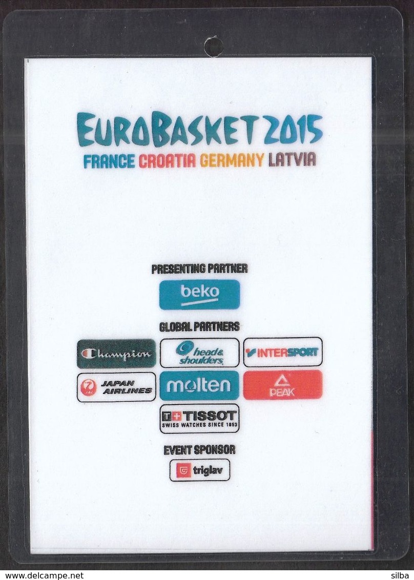 Croatia Zagreb 2015 / Basketball / Accreditation ORG / EUROBASKET / Opening Ceremony - Bekleidung, Souvenirs Und Sonstige