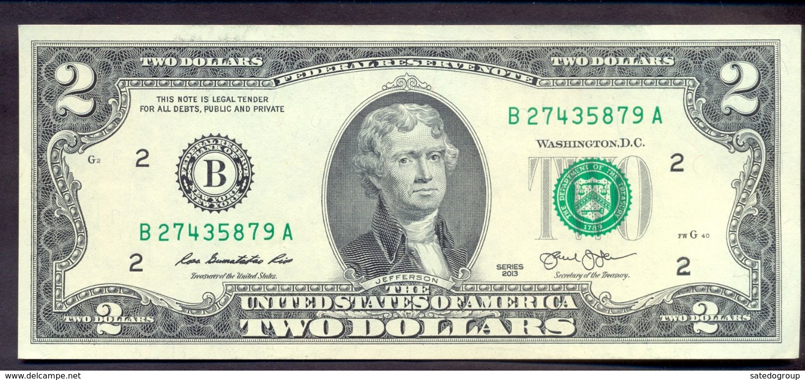 USA 2 Dollar 2013 B  - UNC # P- 538 < B - New York NY > - Billets De La Federal Reserve (1928-...)