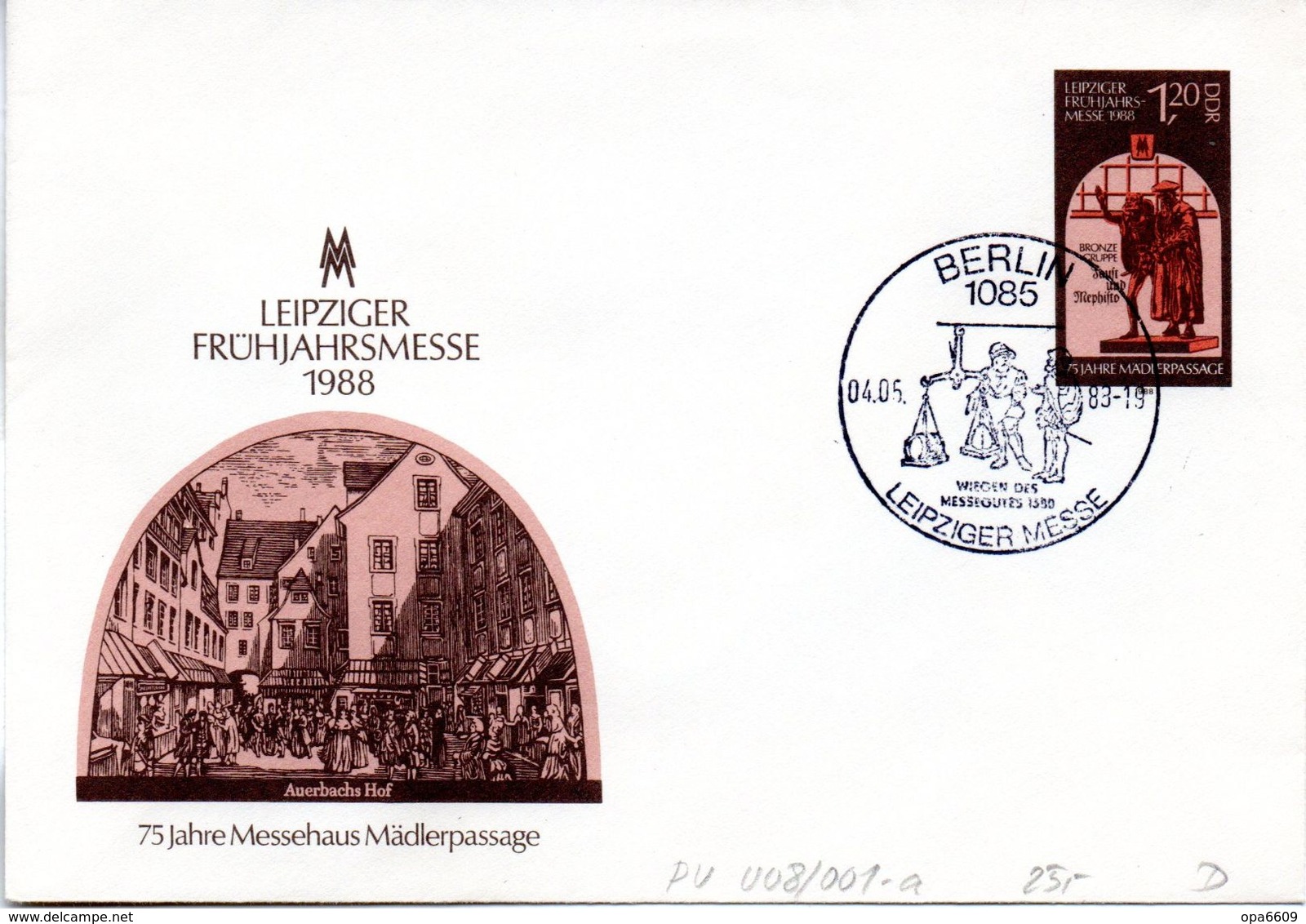 (FC5) DDR Amtl. GZS-Umschlag U 8  1,20(M) Mehrfarbig "Leipziger Frühjahrsmesse 1988" SSt 4.5.88 BERLIN - Umschläge - Gebraucht