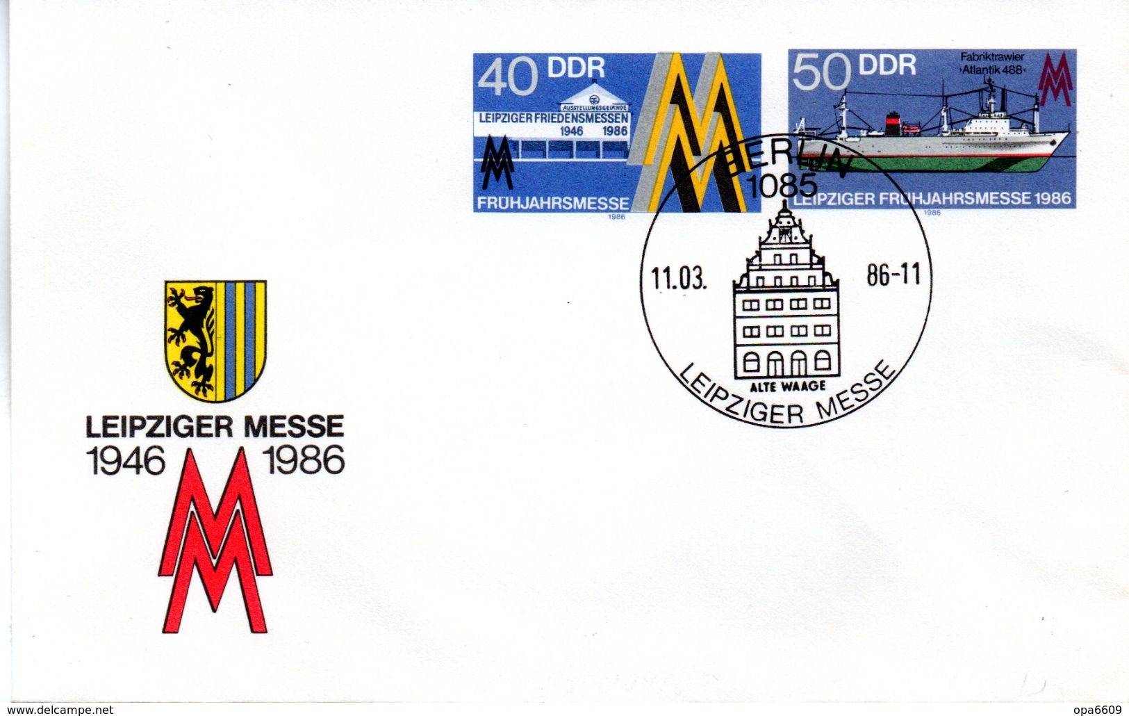 (FC5) DDR Amtl. GZS-Umschlag U 4 40(Pf) Neben 50(Pf) Mehrfarbig "Leipziger Messe" SSt 11.3.86 BERLIN - Umschläge - Gebraucht