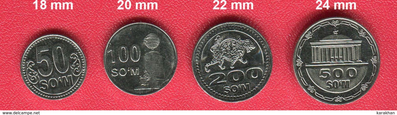 UZBEKISTAN: New 2018 Regular 4 Coins Set 50/100/200/500 SOUM SUM UNC - Uzbenisktán