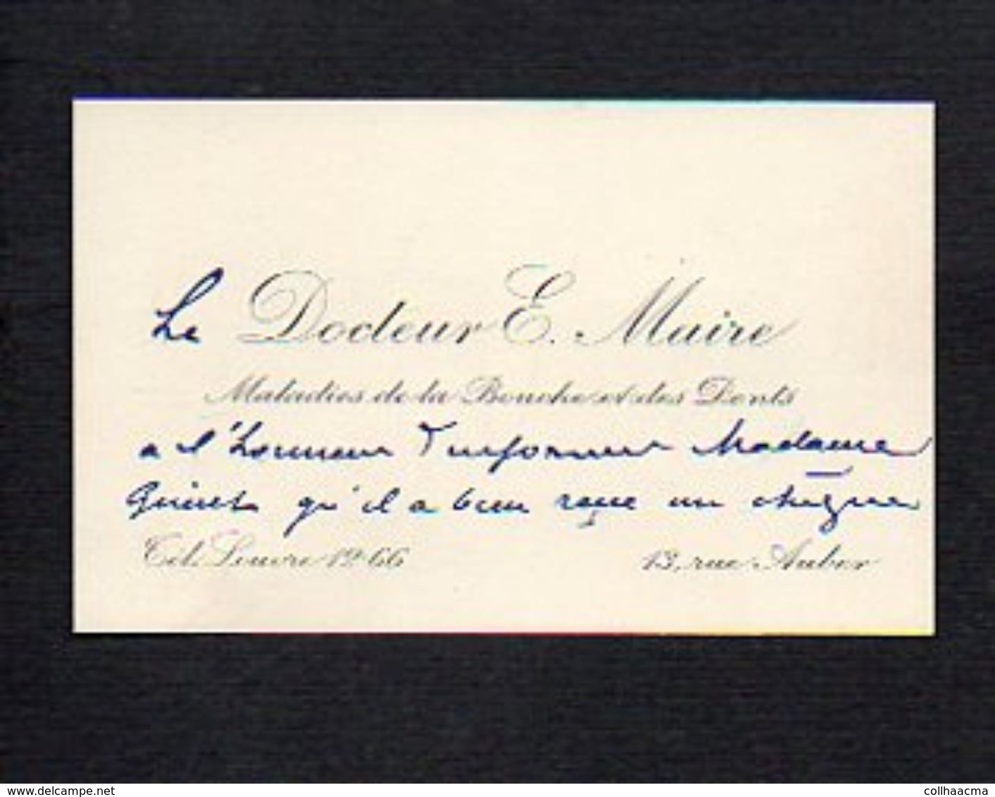 Carte De Visite 1933 Du Docteur E. Maire Maladies De La Bouche Et Des Dents Rue Auber Paris - Cartes De Visite