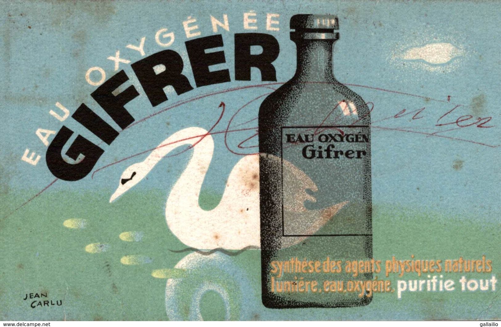 CARTE PUB EAU OXYGENEE GIFRER SIGNEE JEAN CARLU - Publicité