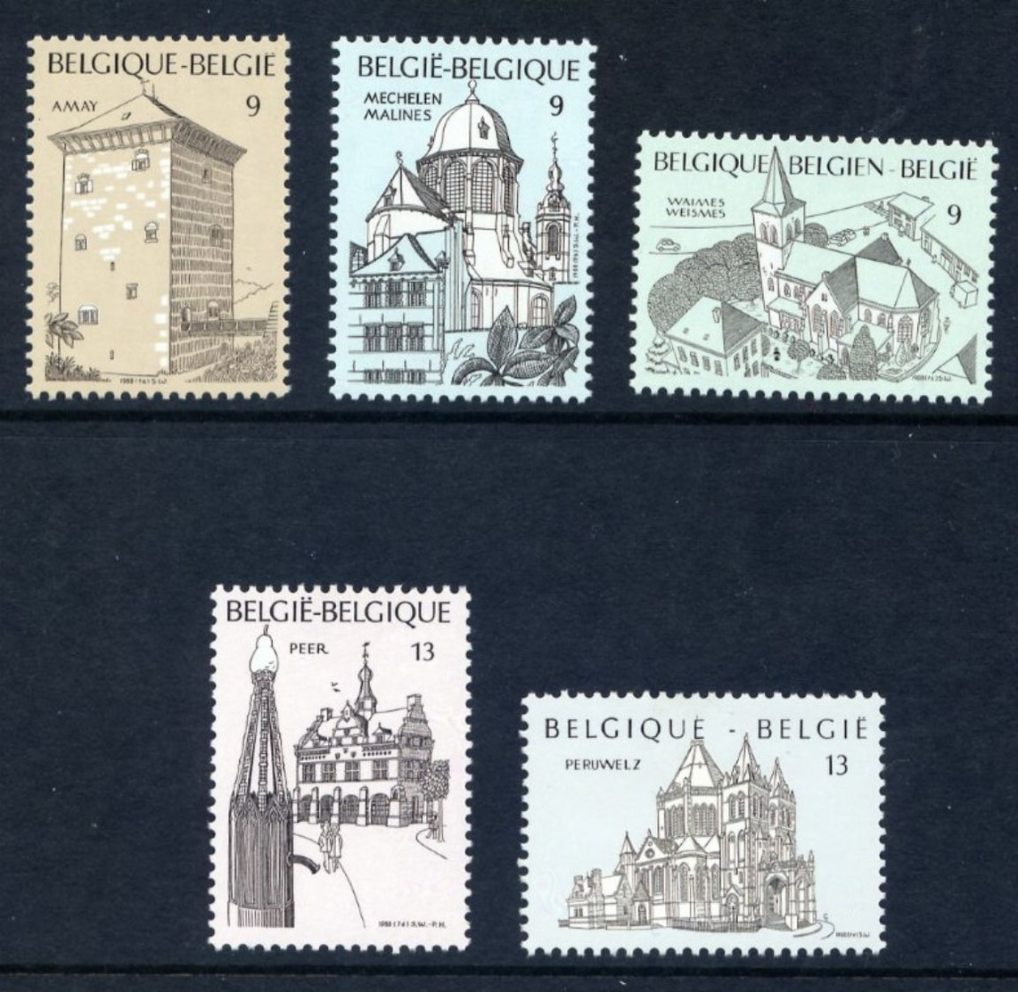 Belgie 1988, Belgique, Belgium, Belgien, YT 2288 - 2292, Mi. 2340 - 2344, Chateaux, Castels, Kastelen, MNH - Ongebruikt