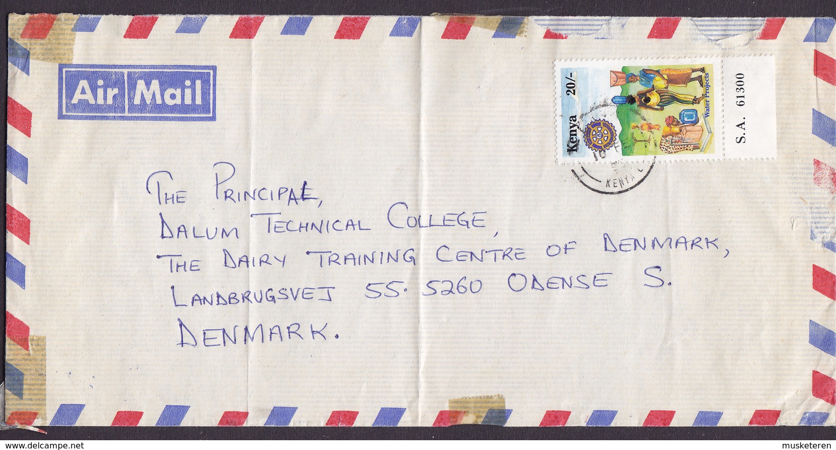 Kenya Air Mail 1995 Cover Brief ODENSE S. Denmark ROTARY Water Projects W. Margin Stamp - Kenia (1963-...)