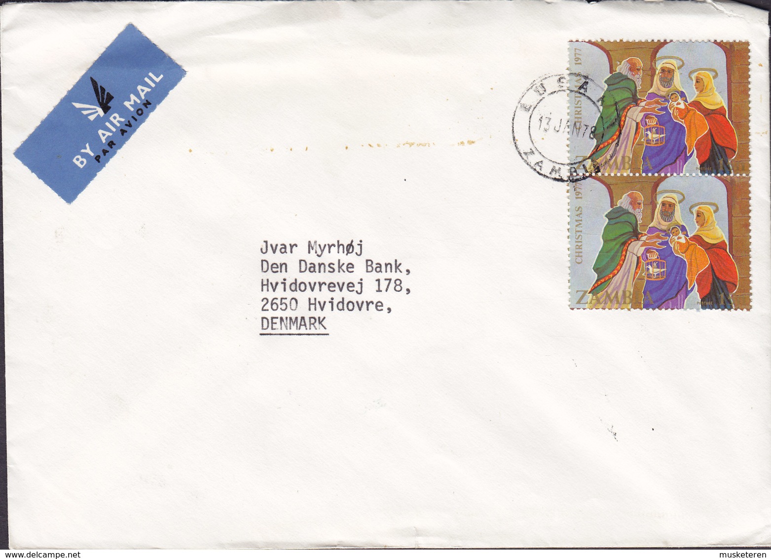 Zambia BY AIR MAIL Par Avion Label LUSAKA 1978 Cover Brief 2x Christmas Weihnachten Stamps Birth Of Christ - Zambia (1965-...)