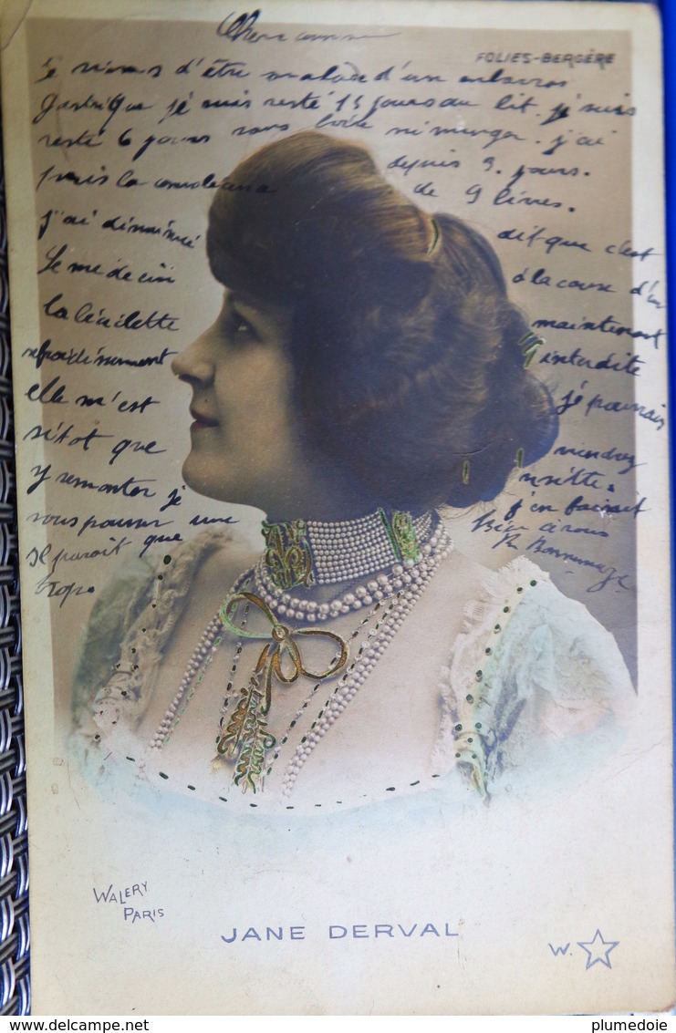 Cpa FEMME ARTISTE FOLIES BERGERE : JANE DERVAL , Bijoux , Rangs De Perles, 1903 , ARTIST WOMAN , JEWEL Early Photo Pc - Femmes