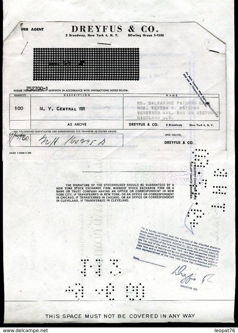 Vieux Papiers - Certificat De La New York Central Railroad Company En 1960 - M - O