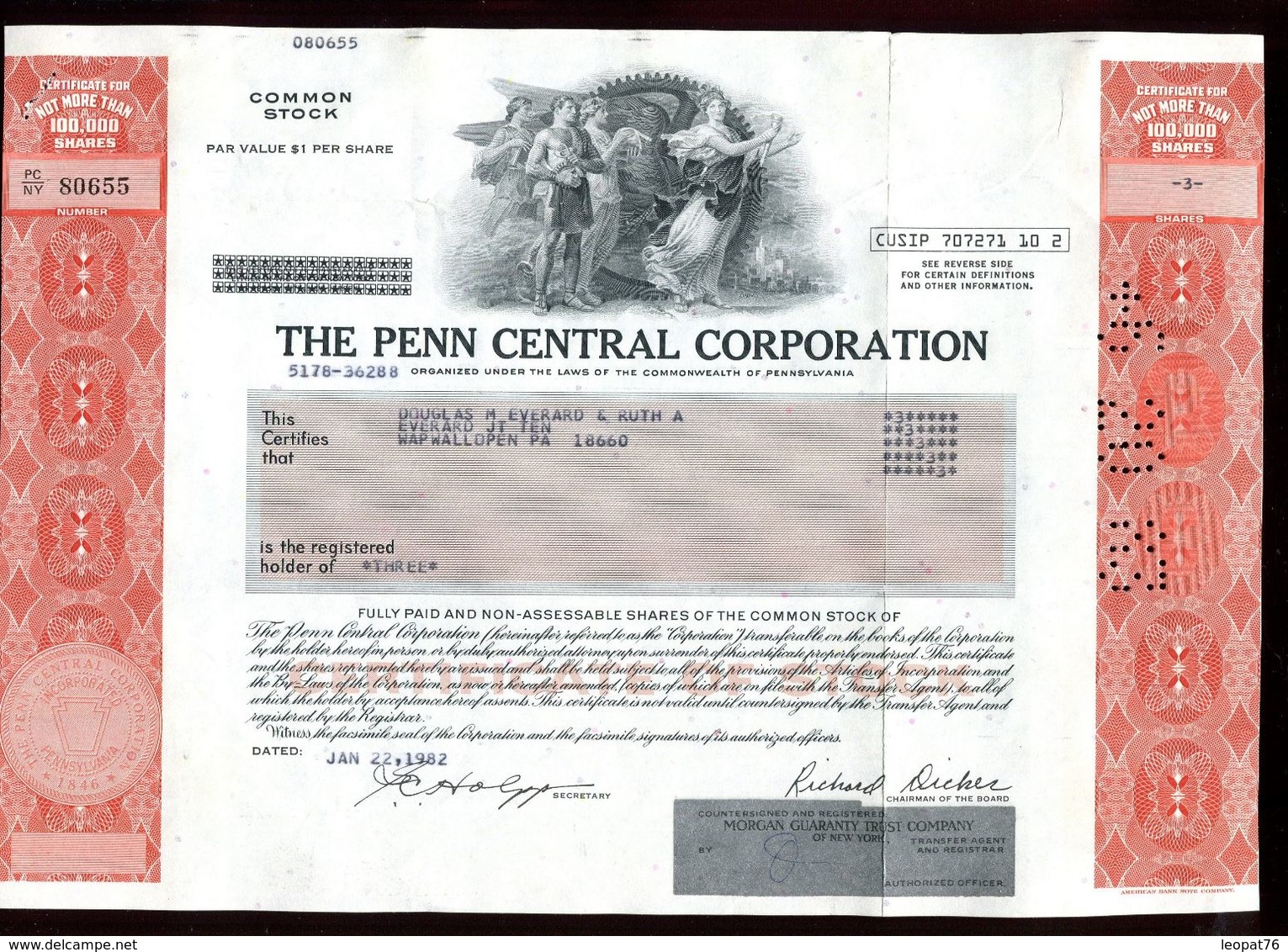 Vieux Papiers - Certificat De La Penn Central Corporation En 1982 - M - O
