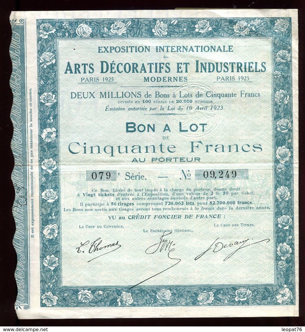 Vieux Papiers - Bon à Lot De L 'Exposition Des Arts Décoratifs De Paris En 1925 - Sammlungen