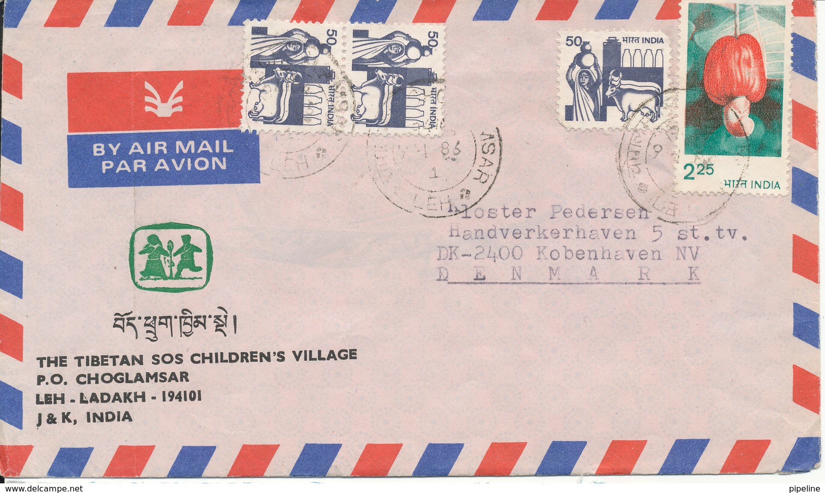 India Air Mail Cover Sent To Denmark 9-1-1986 (the Cover Is Light Bended In The Left Side) - Airmail