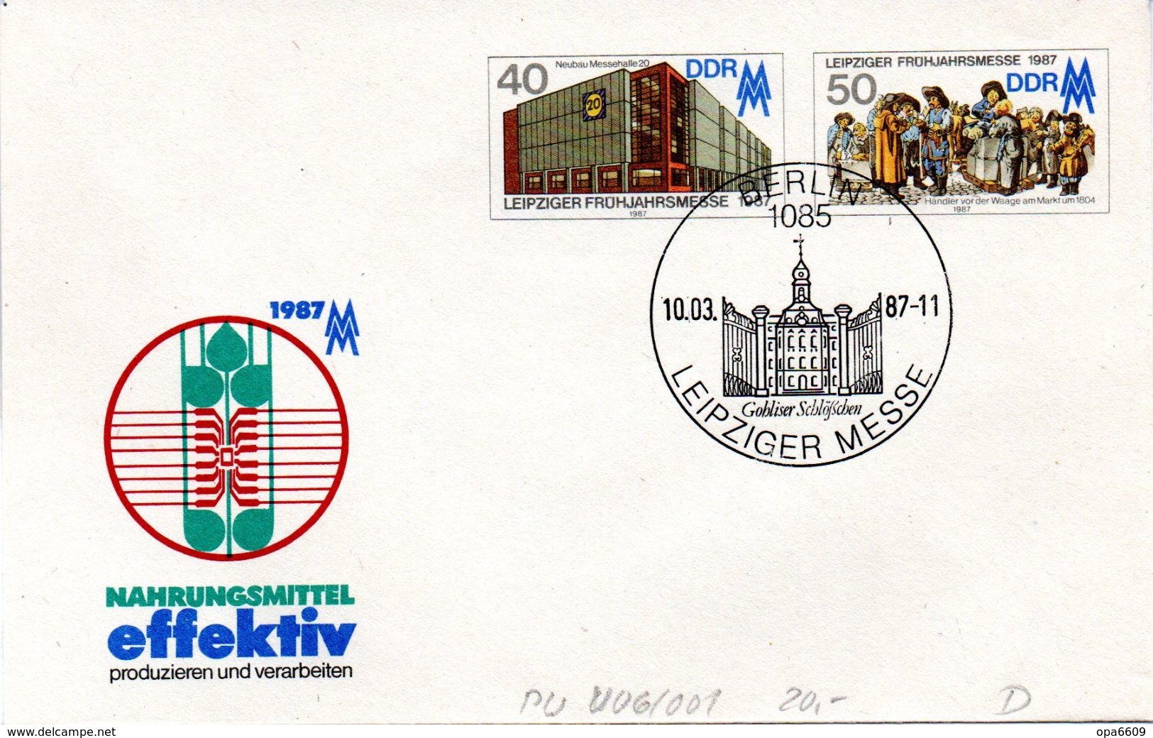 (FC5) DDR Amtl. GZS-Umschlag U 6 40(Pf) Neben 50(Pf) Mehrfarbig "Leipziger Messe 1987" ESSt 10.3.87 - Enveloppes - Oblitérées