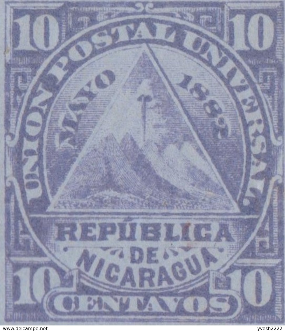 Nicaragua 1882. 2 Entiers Postaux Enveloppes, Avec Et Sans Surcharge. Blason, Volcans - Volcans