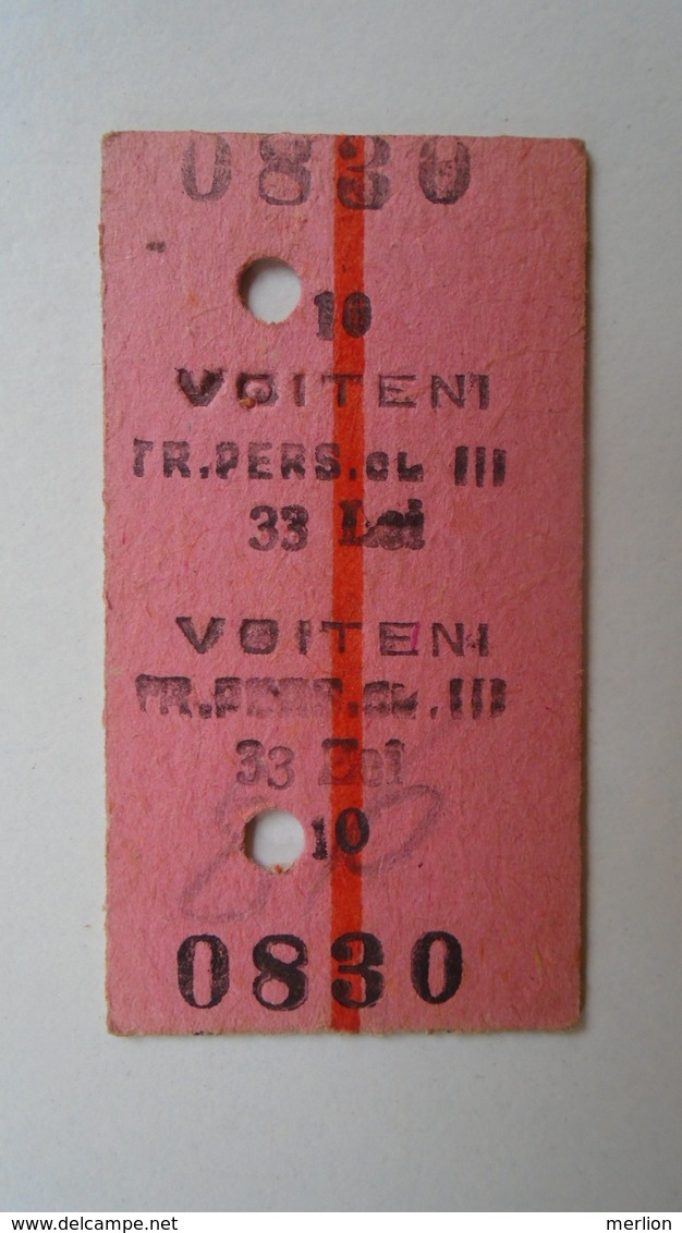 W507.96  Railway -Train - Edmondson Ticket - Romania  VOITENI - Tren Pers. 33 Lei - Lugoj Arad  Year 1925 - Europa