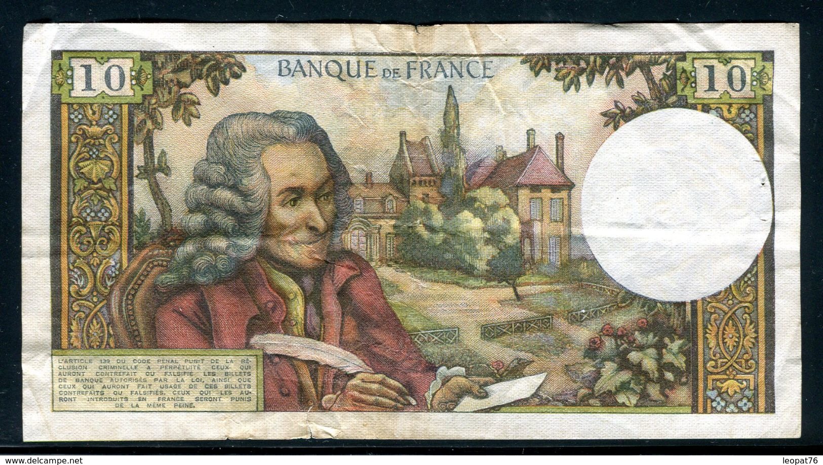 Billets - Voltaire  De 1970 2 Trous , Froissé Et Petites Déchirures , Billet Non Lavé , Craquant - 10 F 1963-1973 ''Voltaire''