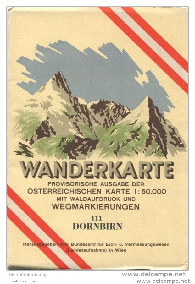 111 Dornbirn 1953 - Wanderkarte Mit Umschlag - Provisorische Ausgabe Der Österreichischen Karte 1:50.000 - Herausgegeben - Mapamundis