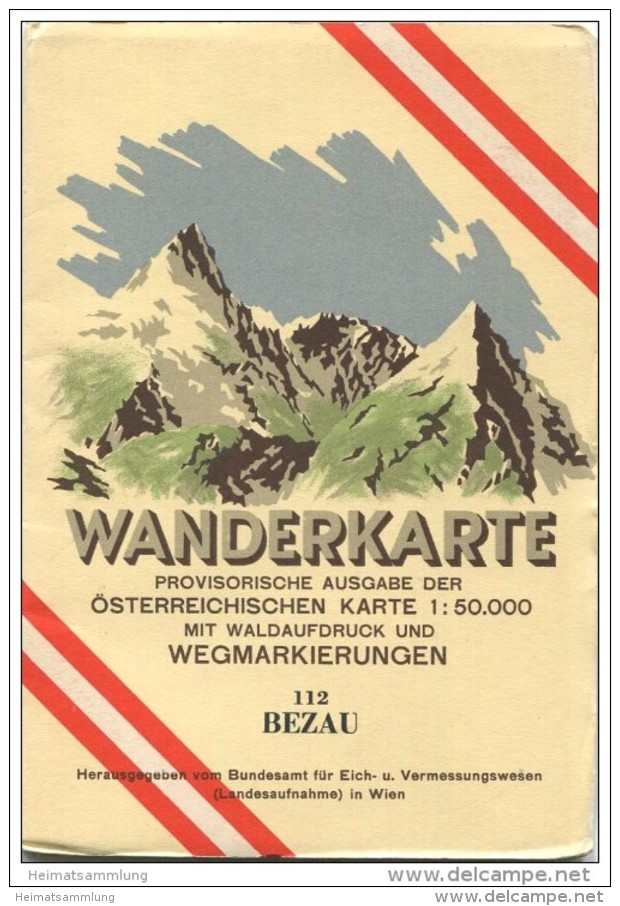 112 Bezau 1953 - Wanderkarte Mit Umschlag - Provisorische Ausgabe Der Österreichischen Karte 1:50.000 - Herausgegeben Vo - Mappemondes