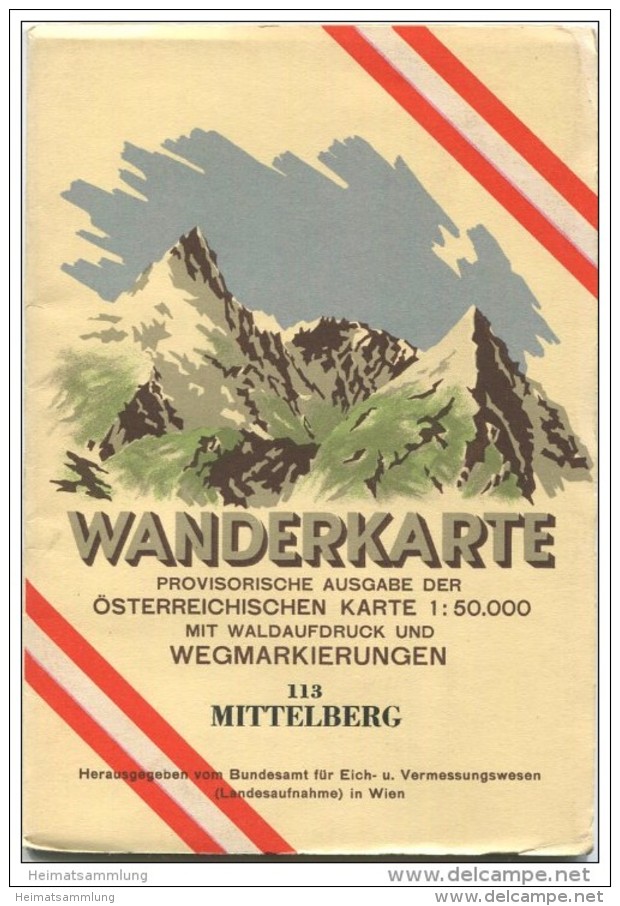 113 Mittelberg 1952 - Wanderkarte Mit Umschlag - Provisorische Ausgabe Der Österreichischen Karte 1:50.000 - Herausgegeb - Mapamundis