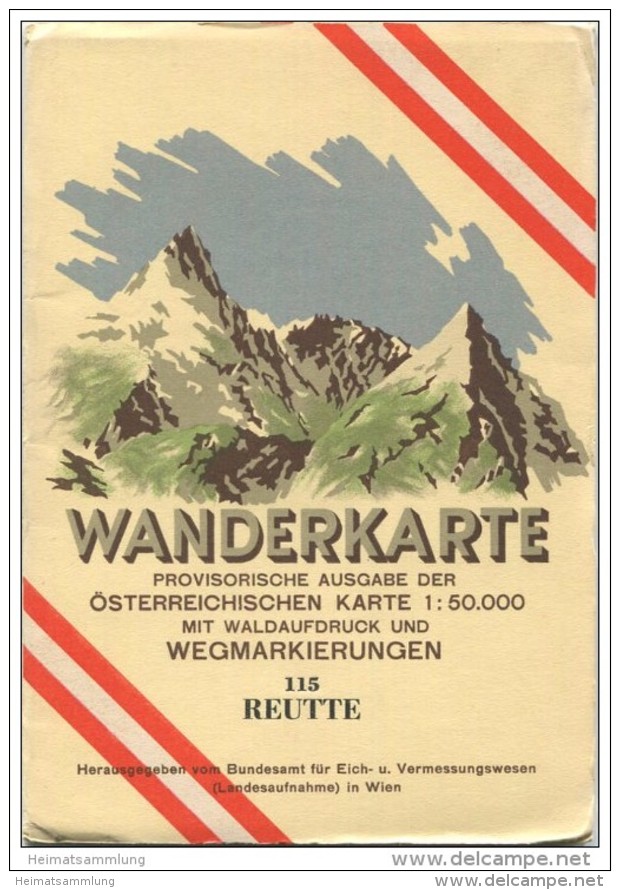 115 Reutte 1952 - Wanderkarte Mit Umschlag - Provisorische Ausgabe Der Österreichischen Karte 1:50.000 - Herausgegeben V - Mapamundis