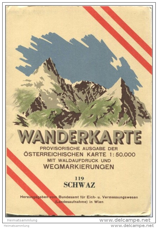 119 Schwaz 1947 - Wanderkarte Mit Umschlag - Provisorische Ausgabe Der Österreichischen Karte 1:50.000 - Herausgegeben V - Landkarten