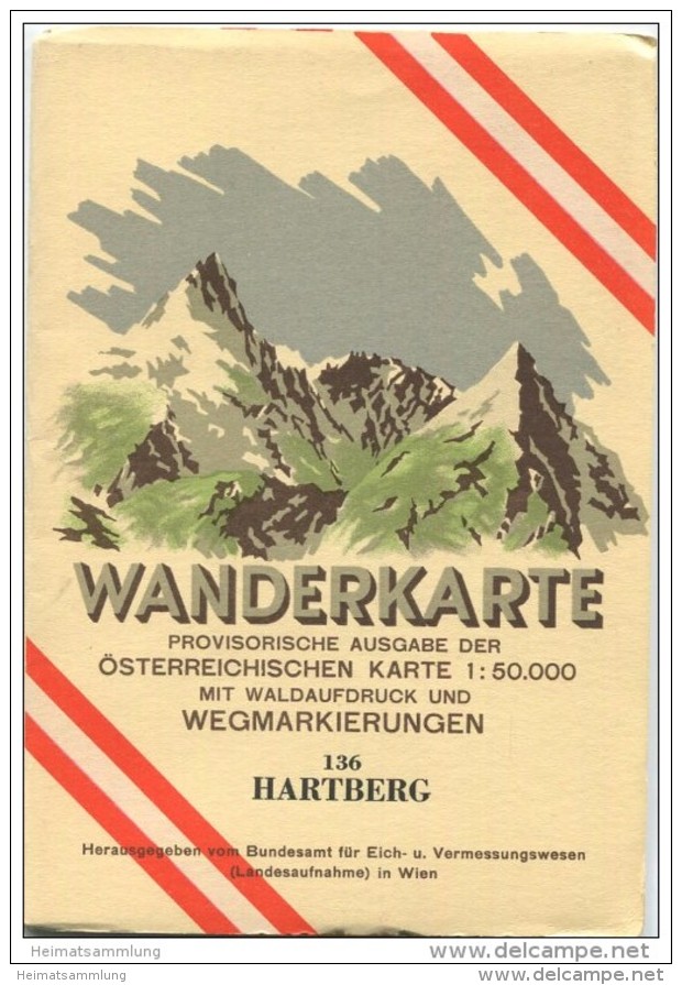 136 Hartberg 1955 - Wanderkarte Mit Umschlag - Provisorische Ausgabe Der Österreichischen Karte 1:50.000 - Herausgegeben - Maps Of The World