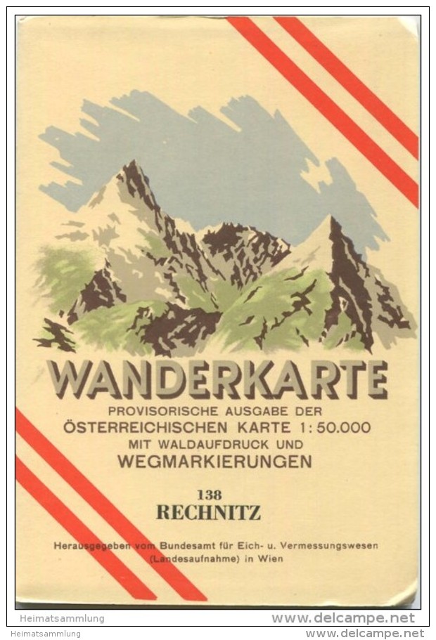 138 Rechnitz 1956 - Wanderkarte Mit Umschlag - Provisorische Ausgabe Der Österreichischen Karte 1:50.000 - Herausgegeben - Landkarten