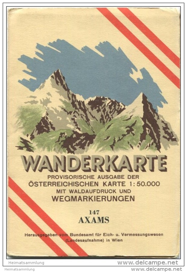 147 Axams 1947 - Wanderkarte Mit Umschlag - Provisorische Ausgabe Der Österreichischen Karte 1:50.000 - Herausgegeben Vo - Mappemondes