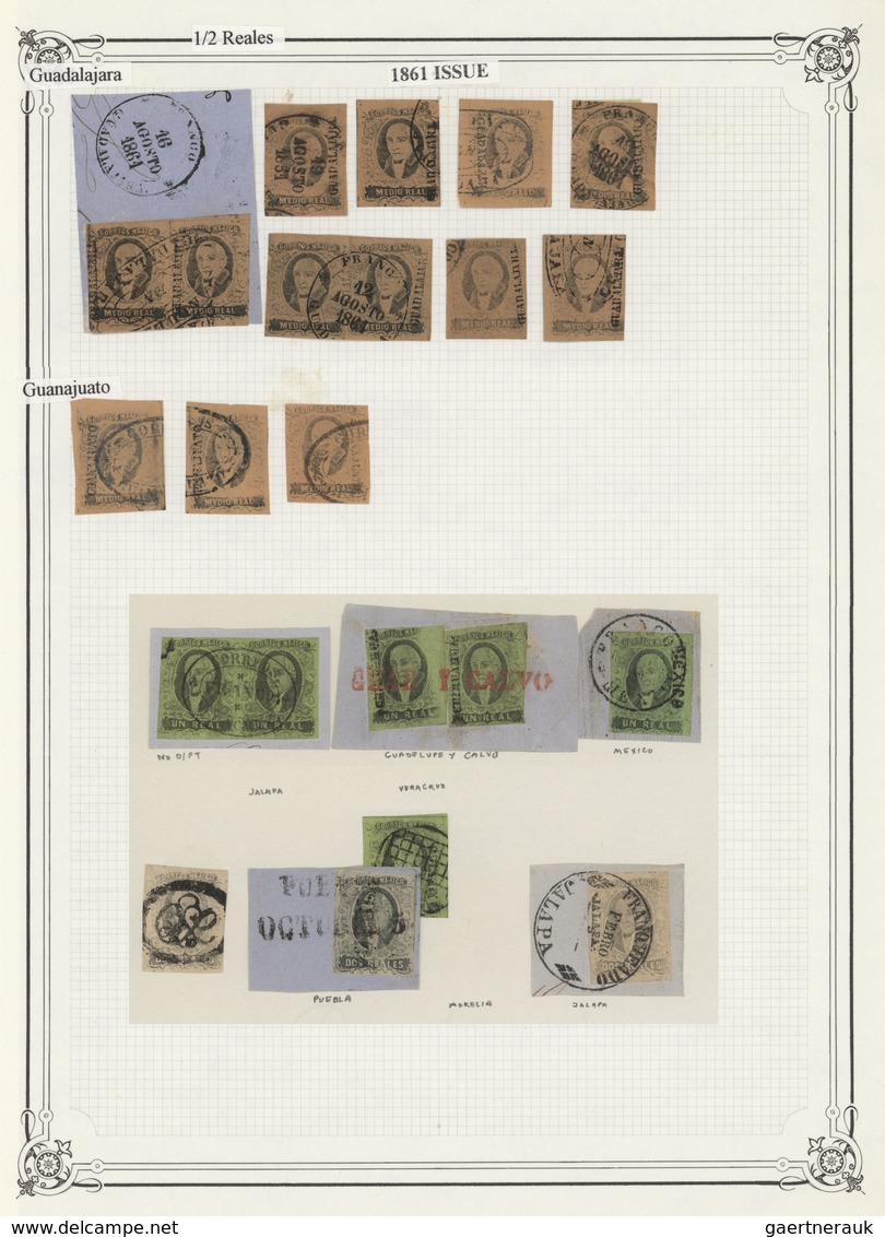 00605 Mexiko: 1861, Specialised Collection Of Apprx. 480 Stamps On Album Pages Incl. Wealth Of Districts A - Messico