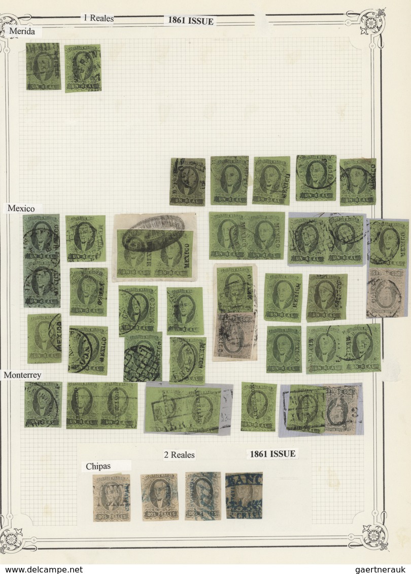00605 Mexiko: 1861, Specialised Collection Of Apprx. 480 Stamps On Album Pages Incl. Wealth Of Districts A - Mexique