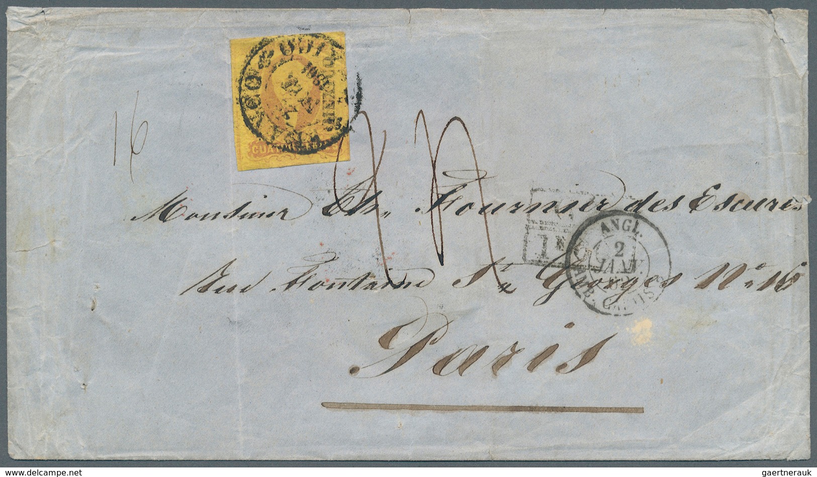 00606 Mexiko: 1861 (Nov.) Cover To Paris Via London, Franked By Very Fine 1861 4r Rose Red On Yellow Tied - Mexiko