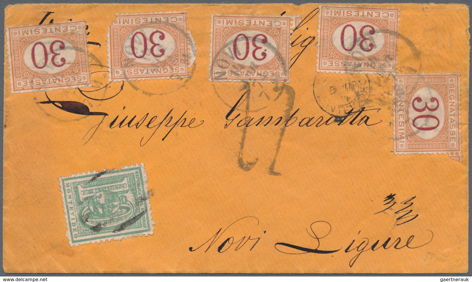 00615 Uruguay: 1874 Cover From Montevideo To Novi Ligure, Italy By S/s LUSITANIA Via Liverpool And London - Uruguay