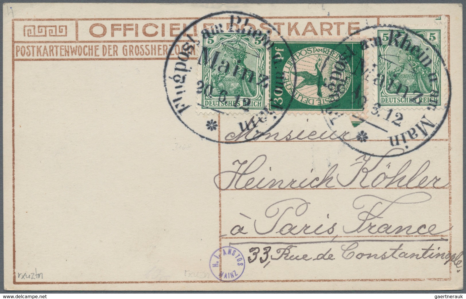 00622 Flugpost Deutschland: 1912. Airmail Rhein Main, Mainz 20.6.12, Each Destination Paris. Lot Of 2 Pict - Airmail & Zeppelin