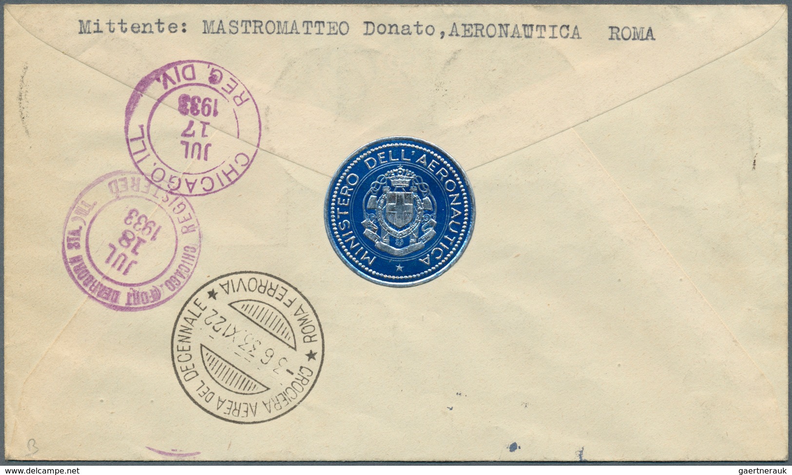 00626 Flugpost Europa: 1933, Mass Flight Triptych 5.25 + 44.75 L. "I-BALB" On Well Preserved Registered Le - Poststempel (Flugzeuge)