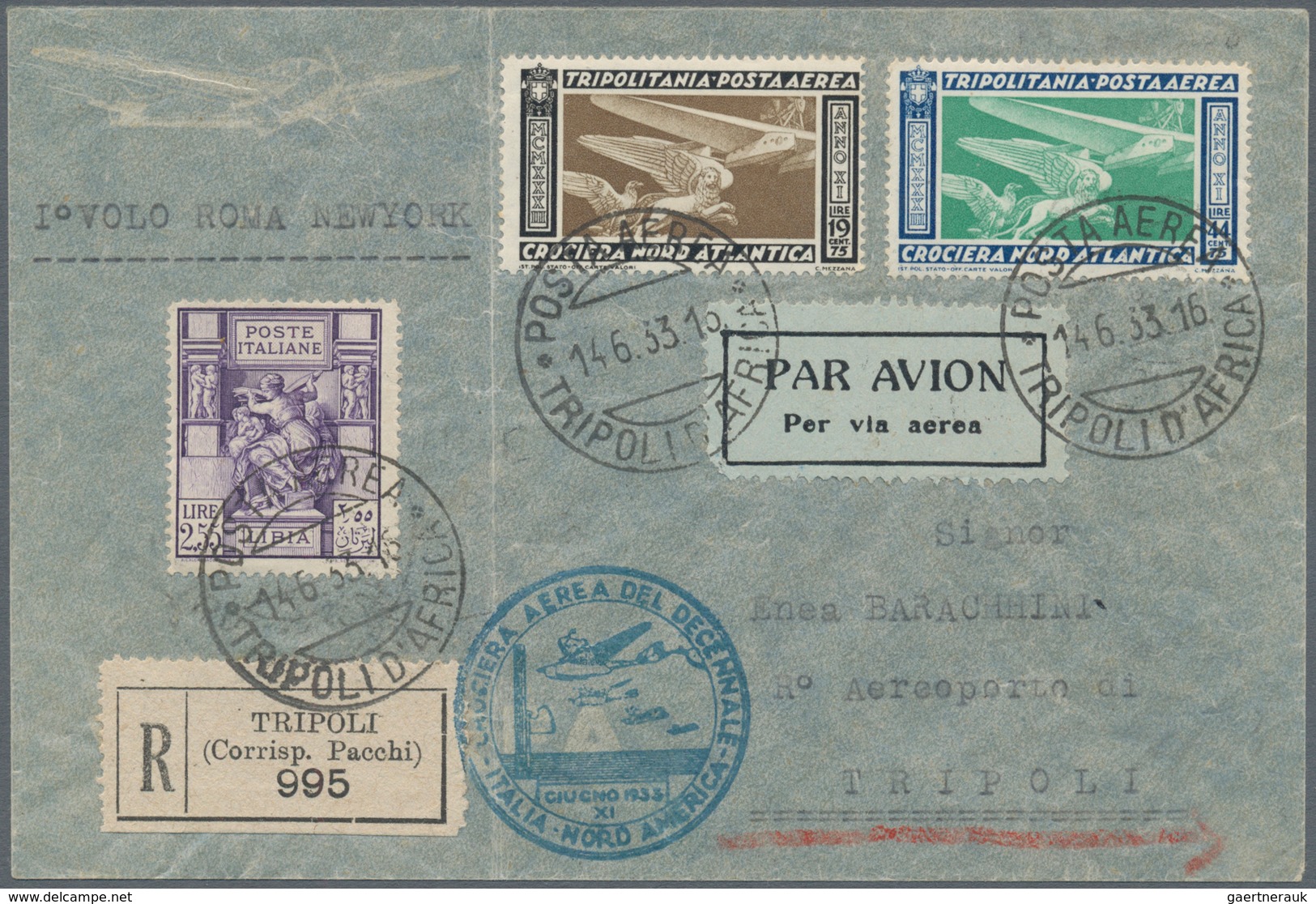 00630 Flugpost Übersee: 1933, Balbo Squadron Flight, Tripolitania, Airmails 19.75l. Black/brown, 44.75l. U - Tripolitania