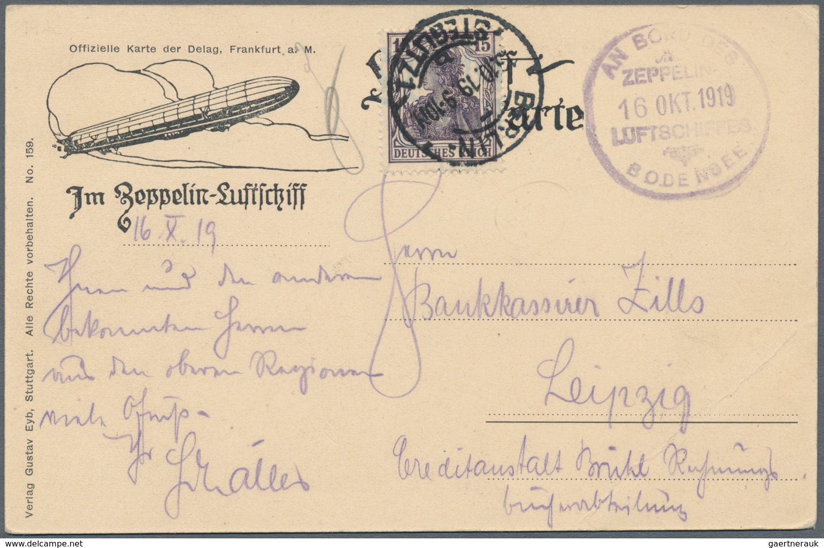00637 Zeppelinpost Deutschland: 1919, LZ 120 Bodensee, Delag Card From "Berlin-Steglitz" With Board Cancel - Posta Aerea & Zeppelin