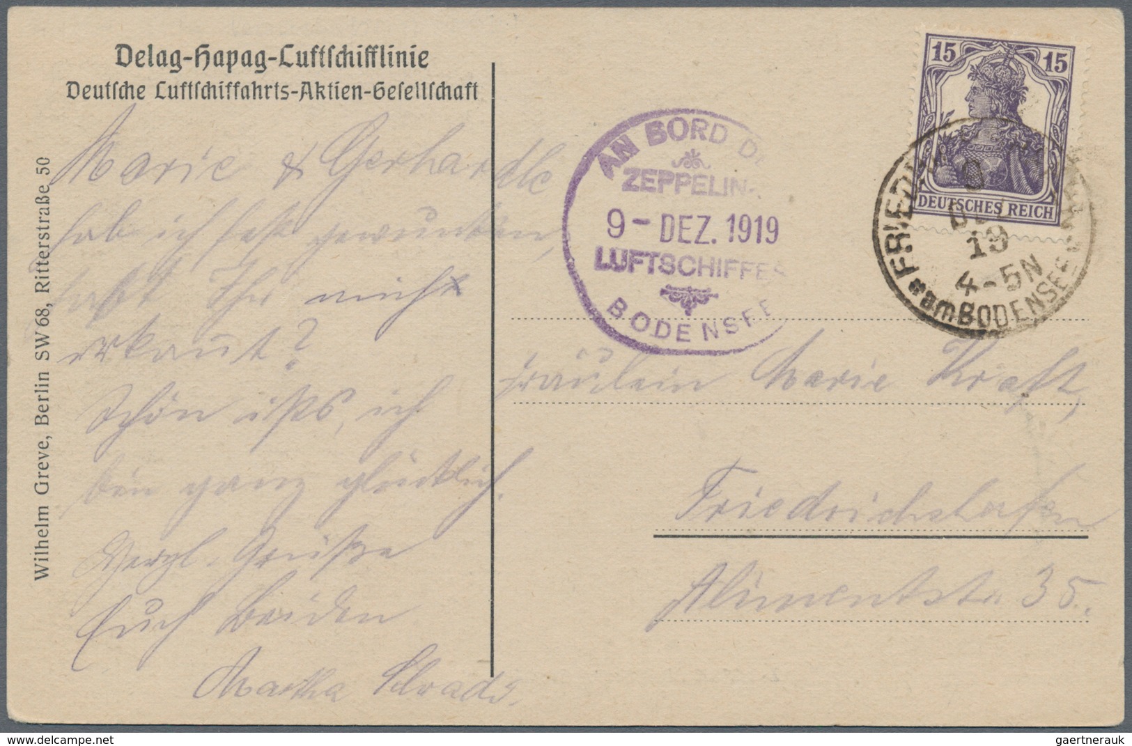 00641 Zeppelinpost Deutschland: 1919, (9.12.), LZ 120 Bodensee, Delag-Hapag Airship Line, Luxury Card With - Posta Aerea & Zeppelin