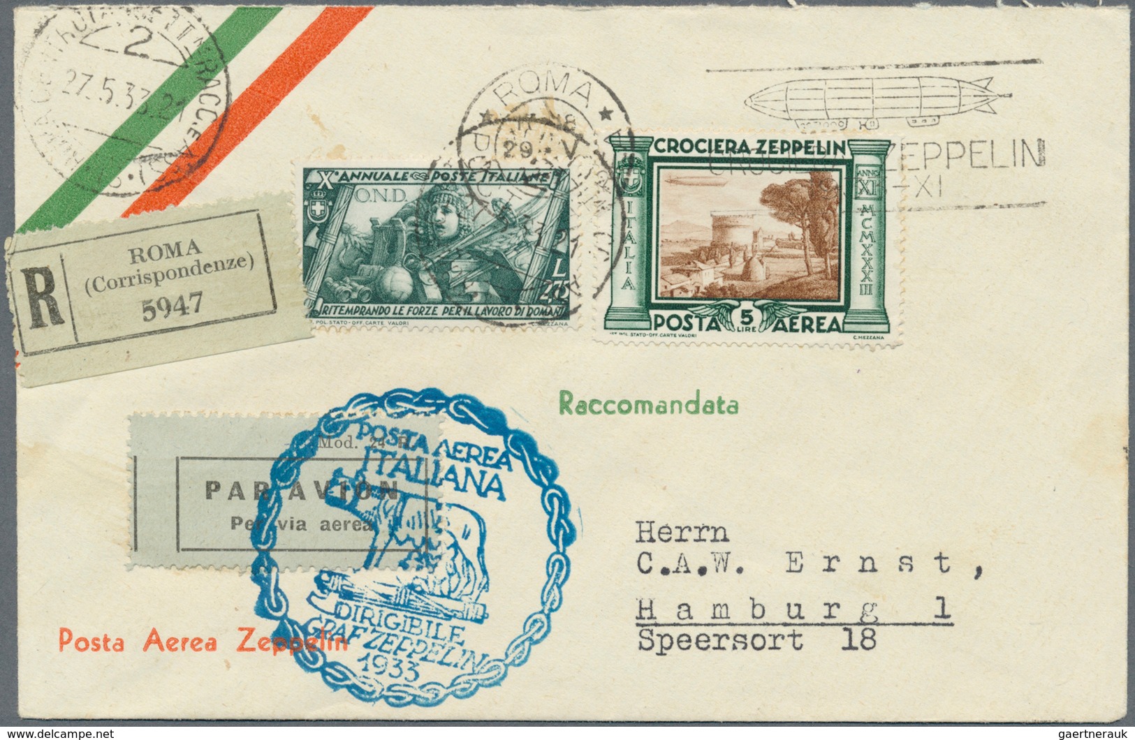 00644A Zeppelinpost Europa: 1933, ITALY TRIP LZ 127, Group Of 13 Covers/cards Franked With Italian (12) And - Sonstige - Europa