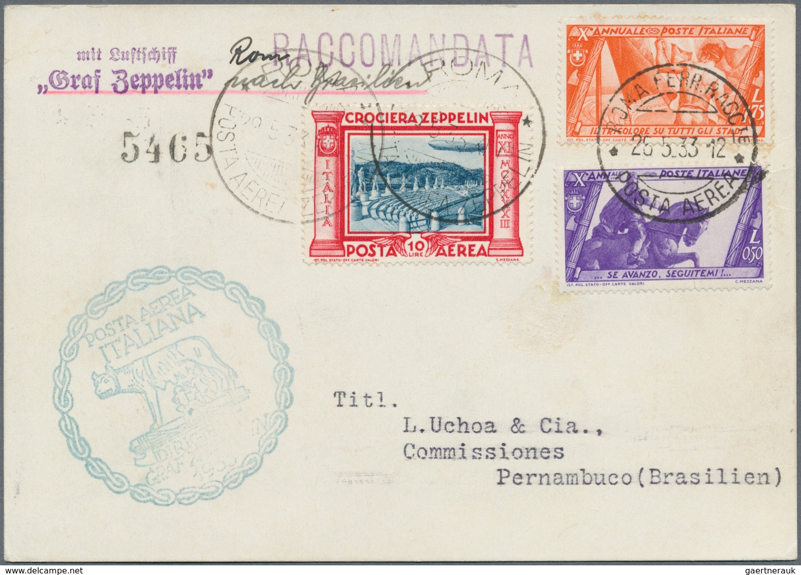 00644A Zeppelinpost Europa: 1933, ITALY TRIP LZ 127, Group Of 13 Covers/cards Franked With Italian (12) And - Europe (Other)