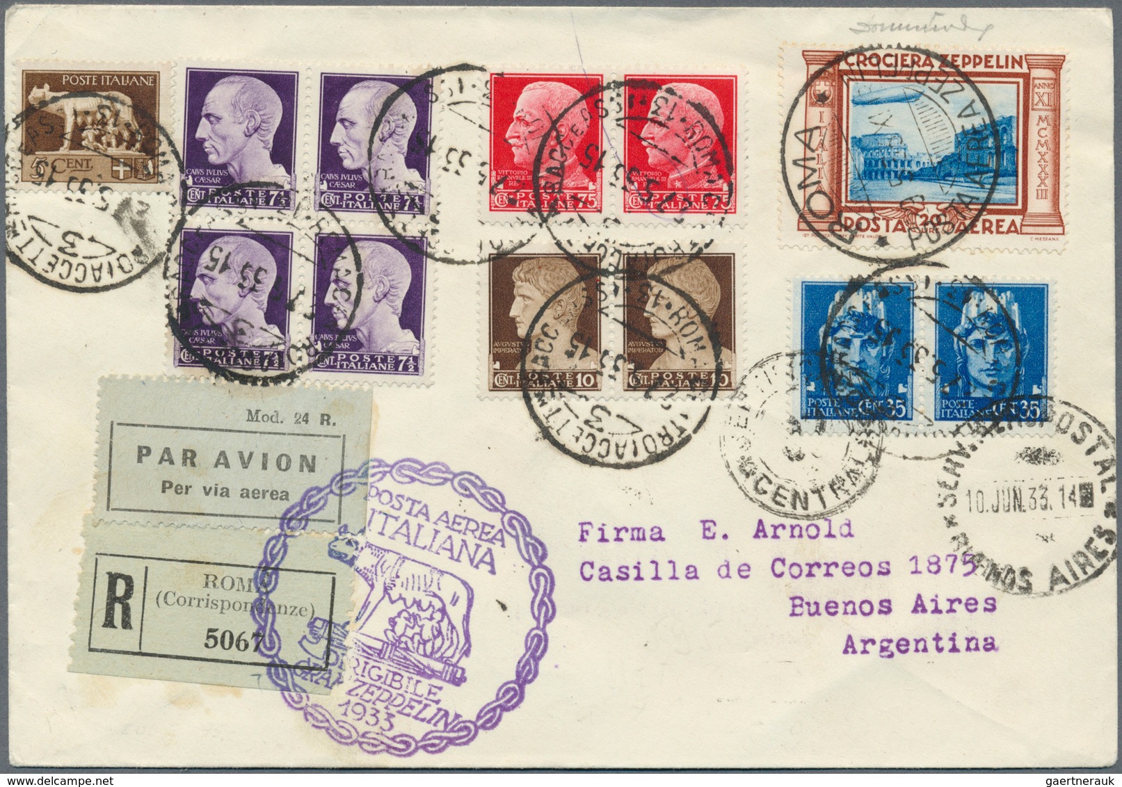 00644A Zeppelinpost Europa: 1933, ITALY TRIP LZ 127, Group Of 13 Covers/cards Franked With Italian (12) And - Europe (Other)