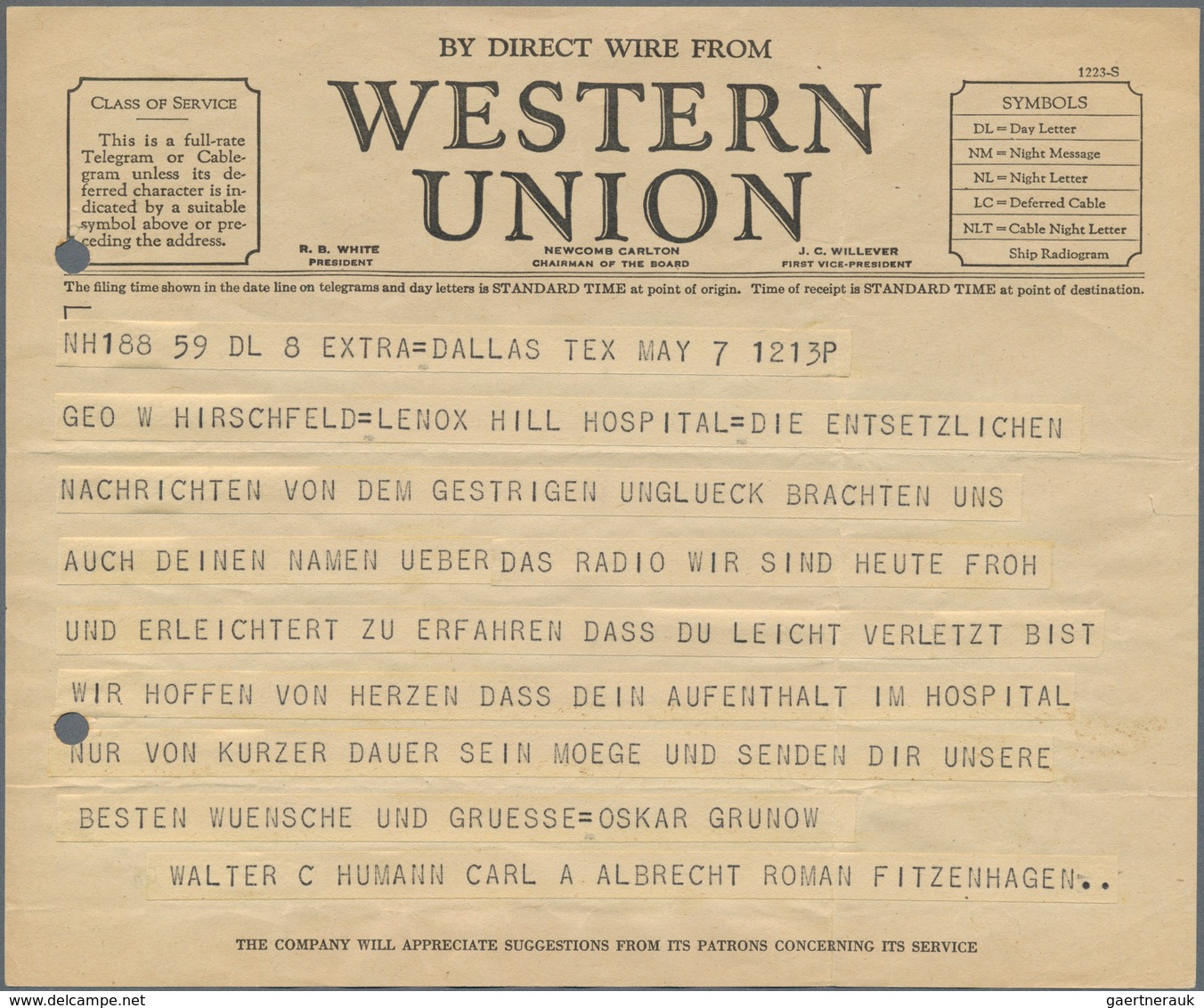 00647 Zeppelinpost Übersee: 1937, Hindenburg Disaster Survivor Correspondence:  - Original Telegram Of "We - Zeppelin