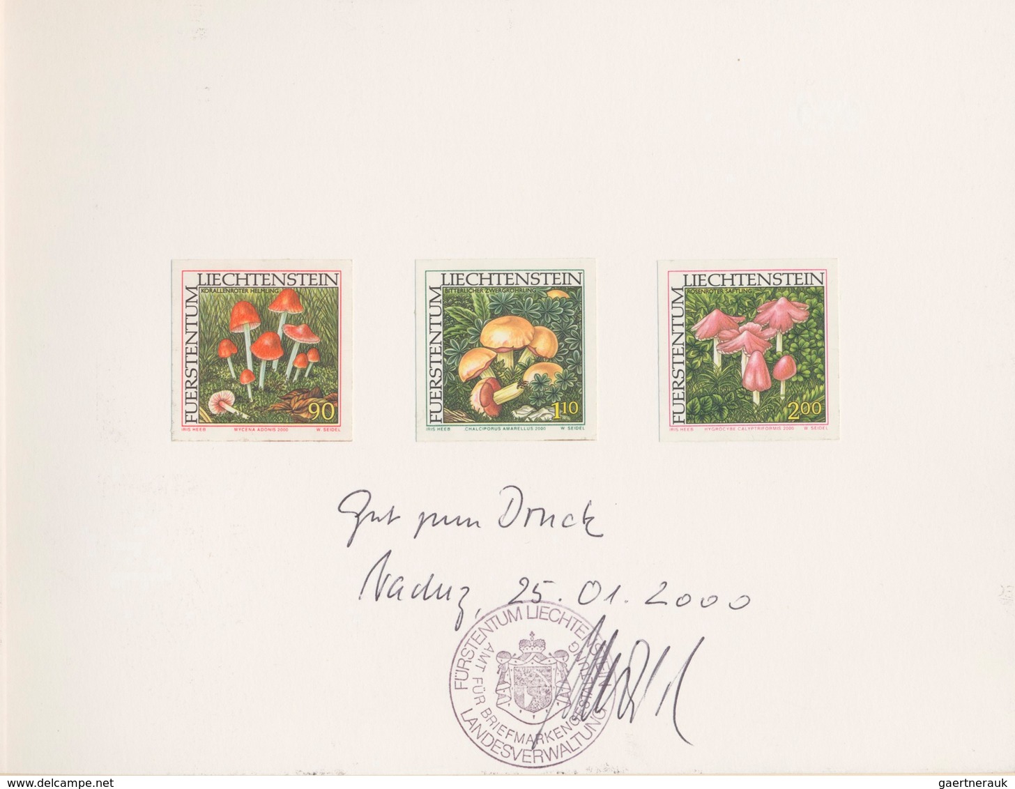 00661 Thematik: Pilze / Mushrooms: 2000, Liechtenstein. Rare Mushrooms. Complete IMPERFORATE Set (3 Values - Mushrooms