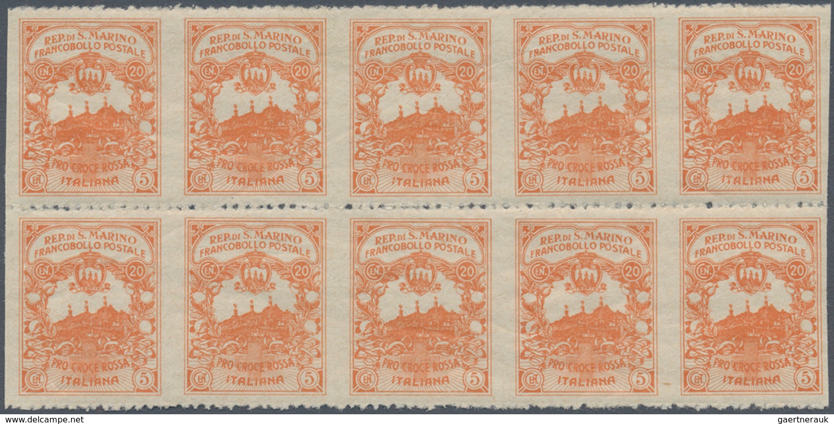 00662 Thematik: Rotes Kreuz / Red Cross: 1916, San Marino. NON-ISSUED Stamp 20+5c, Orange, PRO CROCE ROSSO - Rode Kruis